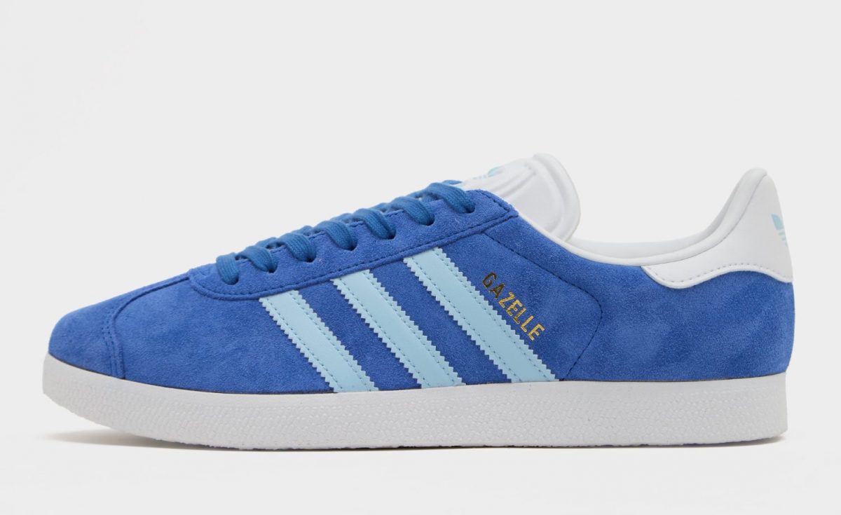 adidas Gazelle OG azul lateral ante fino suela plana 60 aniversario 2026