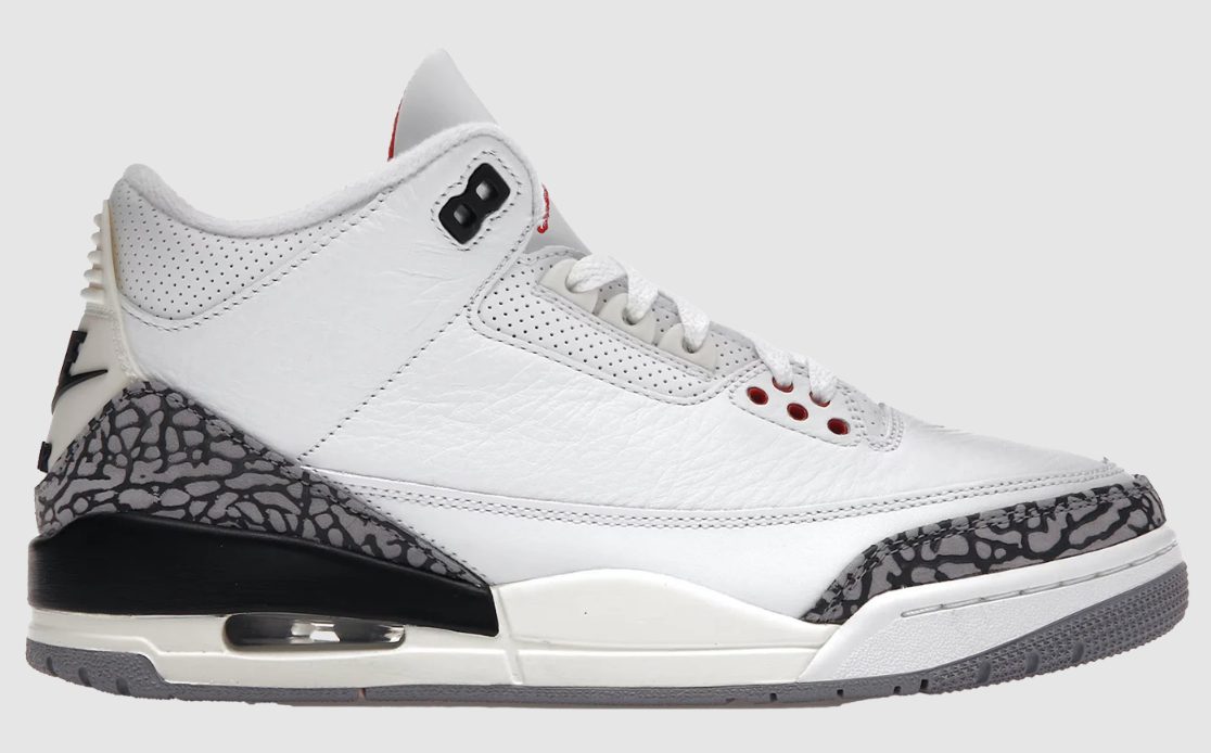 Air Jordan 3 White Cement elephant print detalle antepie cement grey rojo lateral