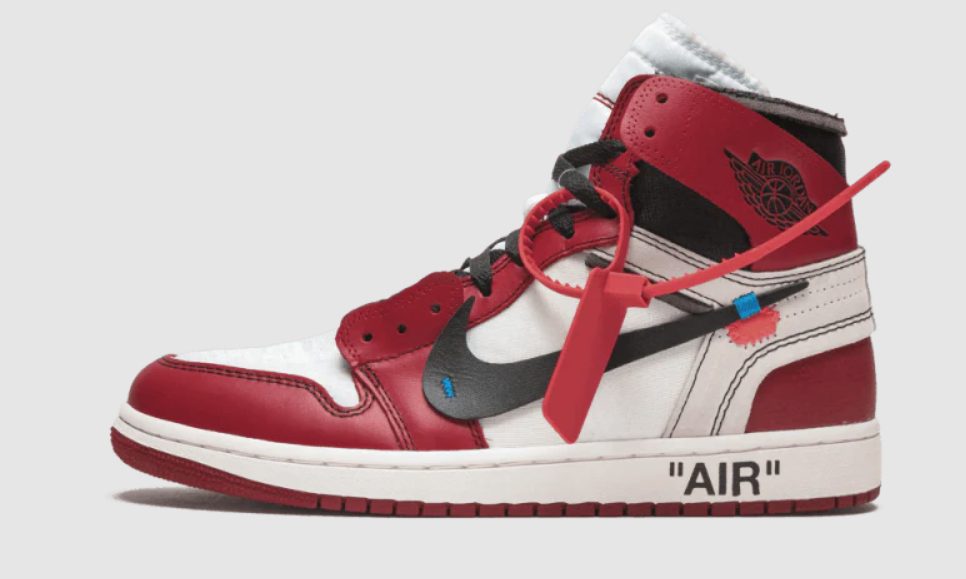 Off-White Air Jordan 1 High Chicago 2017 zip-tie roja Swoosh flotante Virgil Abloh