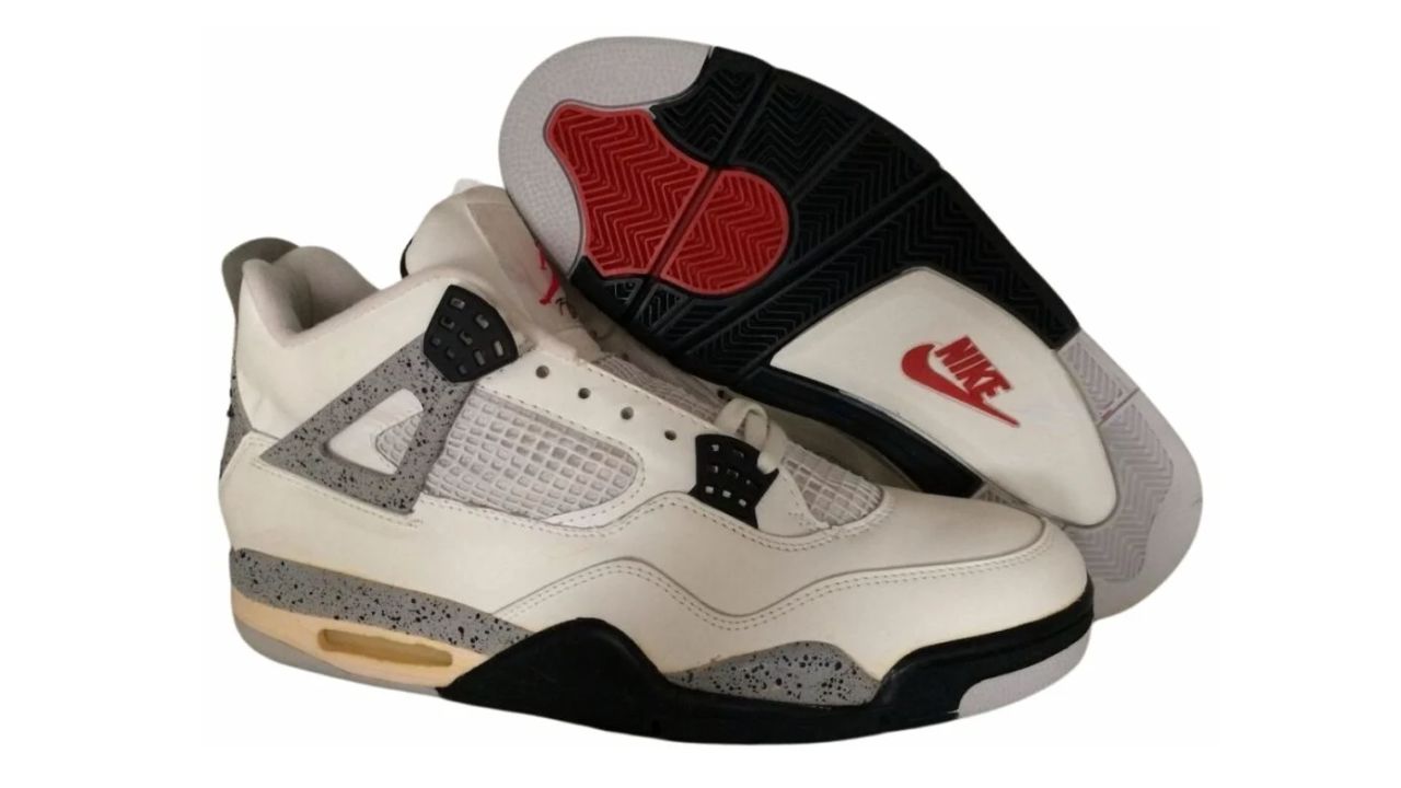 Air Jordan 4 White Cement blanco cement grey malla TPU alas plastico lateral angulo