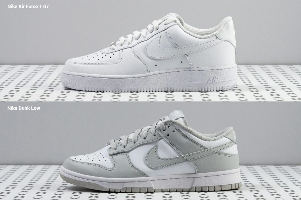 Nike Air Force 1 Dunk Low comparativa perfil suela volumen Air talon plana diferencia lateral