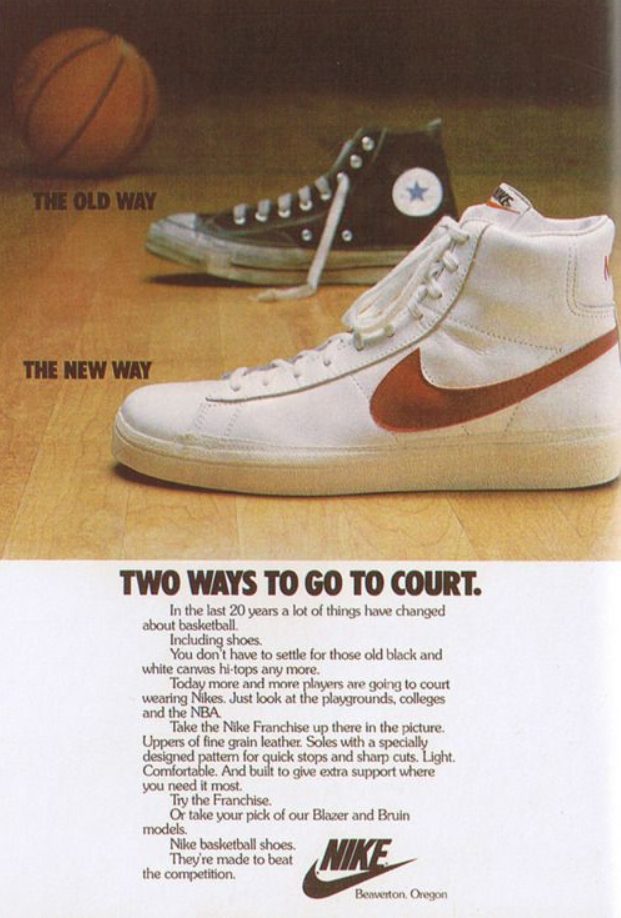 Nike Blazer historia 1973 anuncio original Swoosh archivo baloncesto NBA